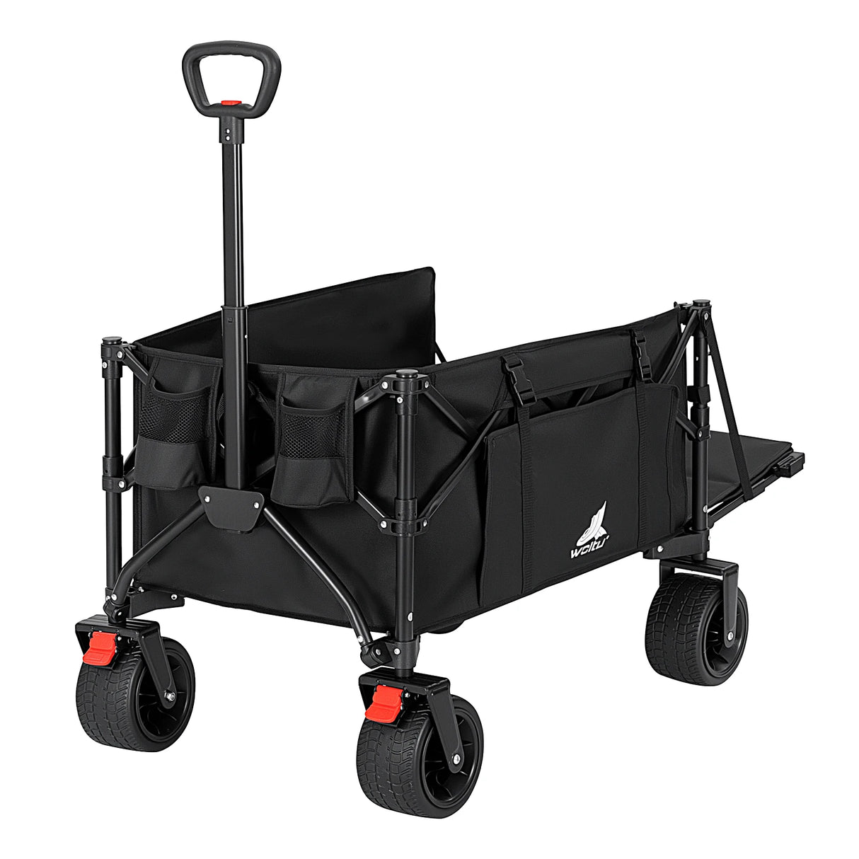 BukkitBow opvouwbare bolderkar met grote capaciteit en all-terrain wielen, geschikt voor zware lasten en diverse ondergronden.