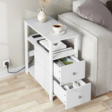 BukkitBow - Smalle Bijzettafel - Met 2Stopcontacten & 2 USB - Laden & Opbergruimte - Nachtkastje voor Woonkamer & Slaapkamer