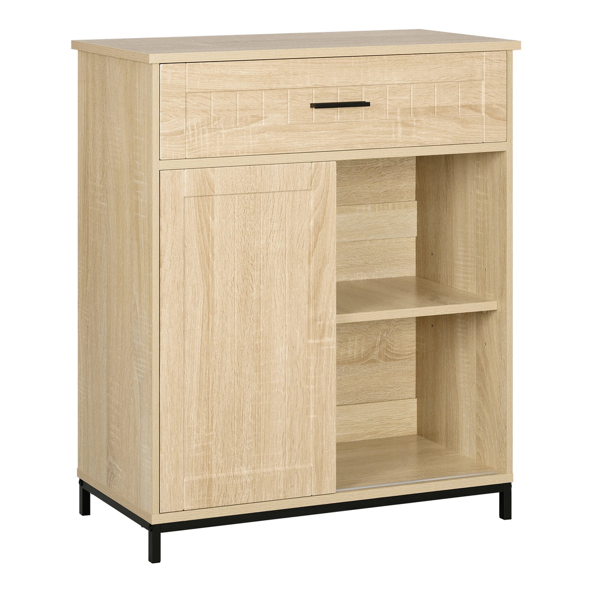 BukkitBow modern keukendressoir met schuifdeur en open vakken, zwart mat afwerking, strak en eigentijds design