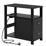 BukkitBow - Smalle Bijzettafel - Met 2Stopcontacten & 2 USB - Laden & Opbergruimte - Nachtkastje voor Woonkamer & Slaapkamer