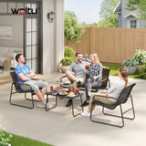 BukkitBow tuinmeubelset met 4 delen, bank, stoelen en glazen tafel voor buitengebruik, in een tuinsetting