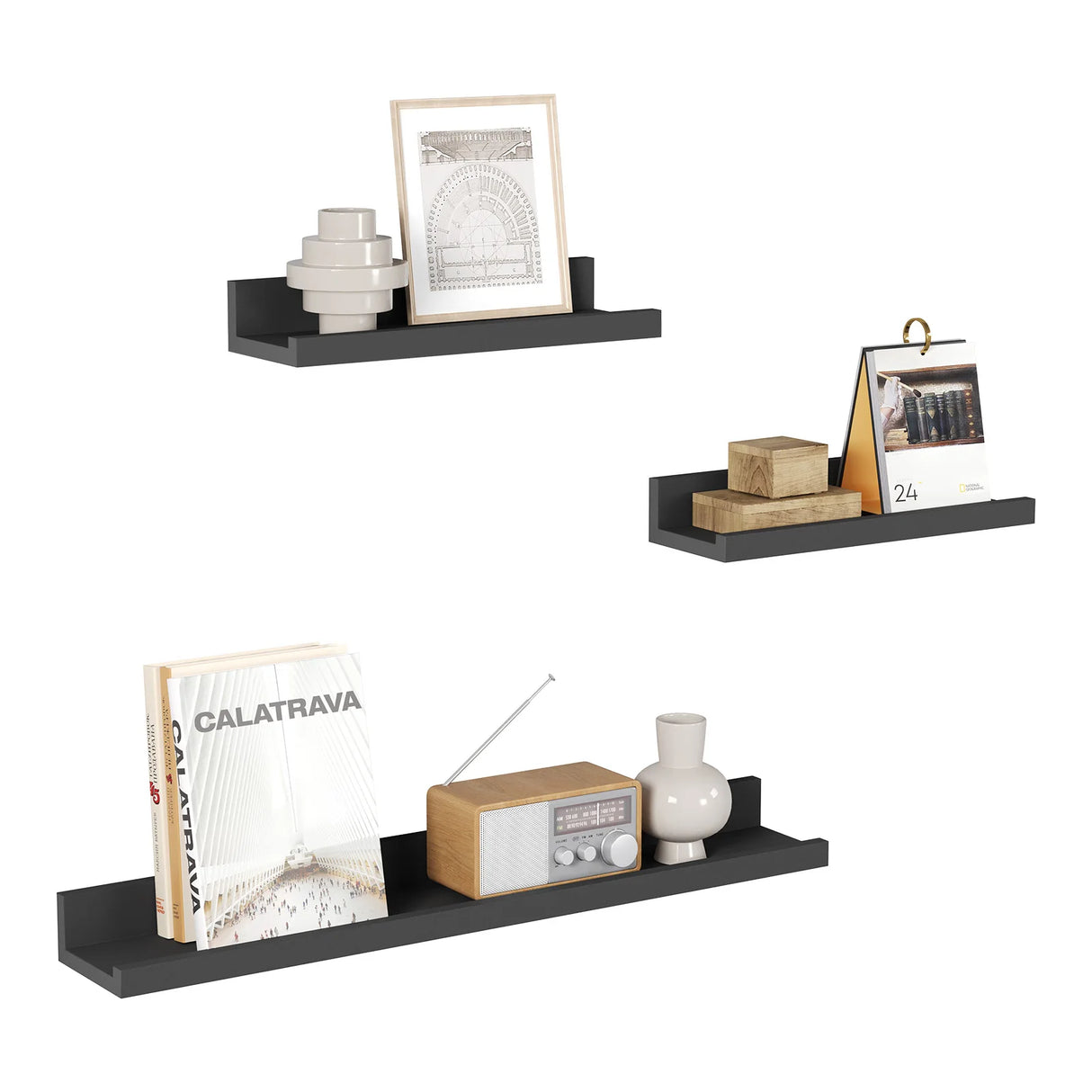 BukkitBow - Set van 3 Zwevende Wandplanken - Hout - Fotoplank - Wandrek