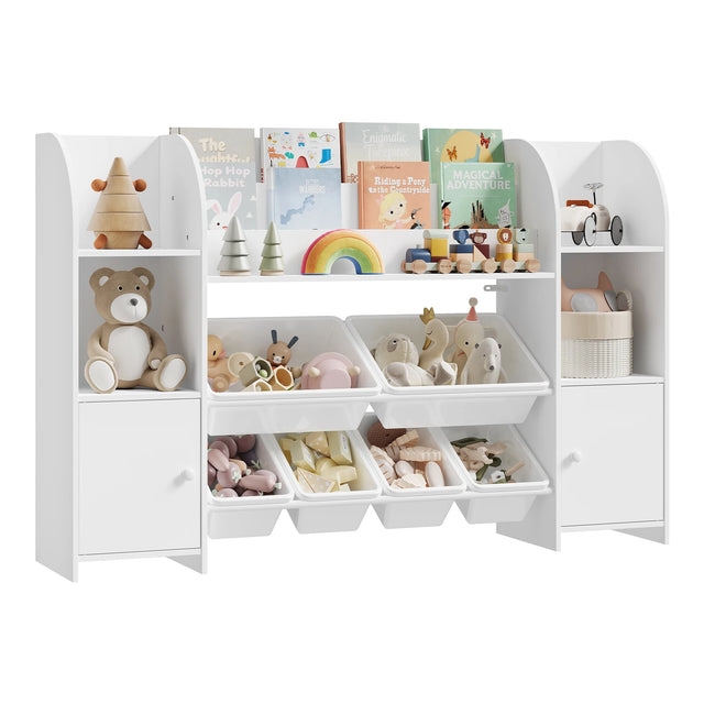BukkitBow kinderboekenkast met 6 opbergbakken, deurtjes, Montessori stijl, wandkast voor speelgoed en boeken in kinderkamer