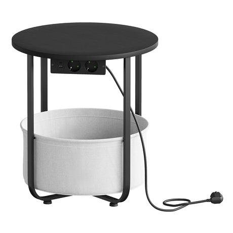 BukkitBow ronde bijzettafel met stopcontact, opbergmand en metalen frame voor moderne woonkamer decoratie