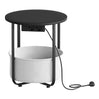 BukkitBow ronde bijzettafel met stopcontact, opbergmand en metalen frame voor moderne woonkamer decoratie