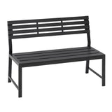 Moderne BukkitBow tuinbank met houten latten en metalen frame, geschikt voor tuin of terras, stijlvolle buitenmeubels.