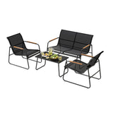 BukkitBow tuinmeubelset met bank, stoelen en glazen tafel voor buiten, comfortabel en modern tuinmeubelset in afbeelding.