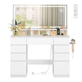 BukkitBow grote kaptafel met LED-spiegel en stopcontact, Hollywood stijl, met spiegel, lades en make-up accessoires op tafel