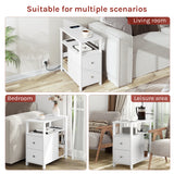 BukkitBow - Smalle Bijzettafel - Met 2Stopcontacten & 2 USB - Laden & Opbergruimte - Nachtkastje voor Woonkamer & Slaapkamer