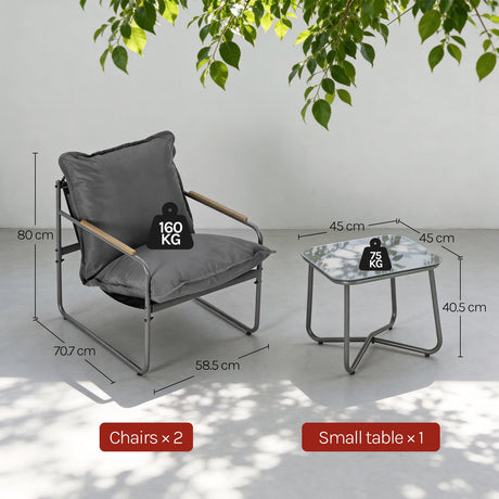 Moderne BukkitBow balkonset met glazen tafel en 2 bijpassende stoelen, perfect voor buiten in de tuin of op het balkon