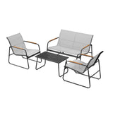 BukkitBow 4-delige tuinmeubelset met bank, stoelen en glazen tafel voor buitengebruik, stijlvolle tuinset in een tuinomgeving