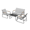BukkitBow 4-delige tuinmeubelset met bank, stoelen en glazen tafel voor buitengebruik, stijlvolle tuinset in een tuinomgeving