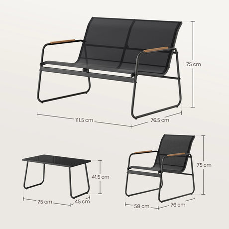 BukkitBow tuinmeubelset met bank, stoelen en glazen tafel, geschikt voor buiten, comfortabel en stijlvol tuinmeubilair