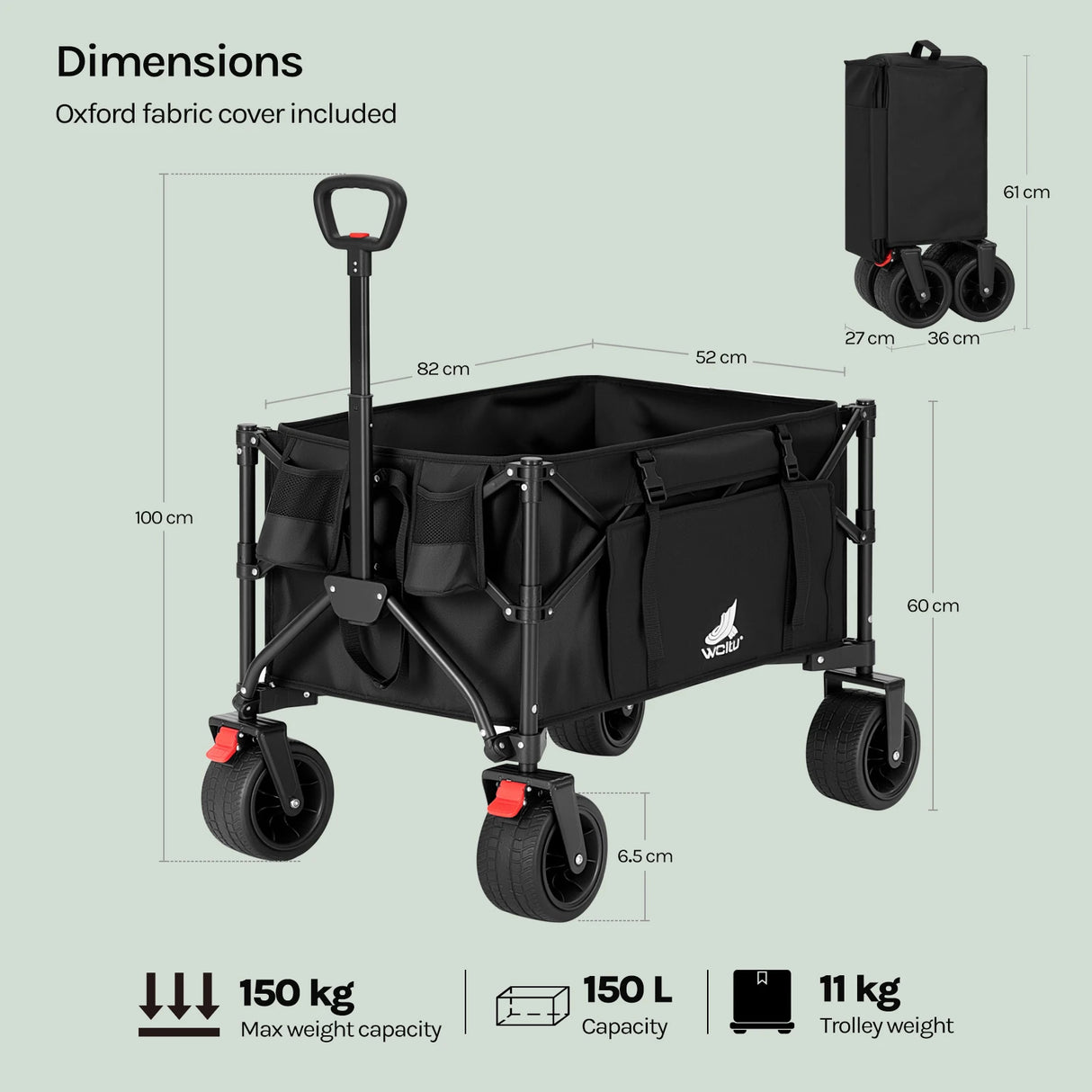 BukkitBow opvouwbare bolderkar met grote capaciteit en all-terrain wielen, ideaal voor zware lasten en verschillende ondergronden.
