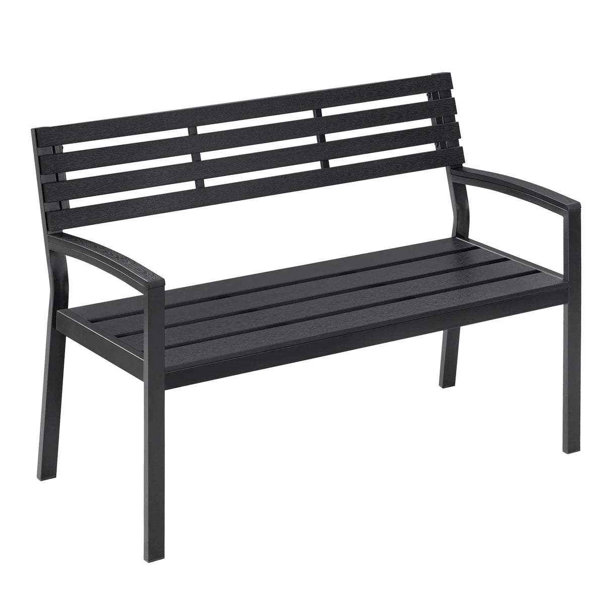 Moderne BukkitBow tuinbank met houten latten en metalen frame, stijlvolle zitplek voor in de tuin