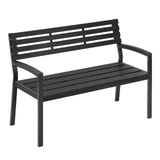 Moderne BukkitBow tuinbank met houten latten en metalen frame, stijlvolle zitplek voor in de tuin