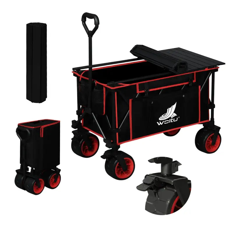 BukkitBow 2-in-1 opvouwbare bolderkar met tafelblad, gecoat staal, Oxford-doek en all-terrain wielen, multifunctioneel ontwerp