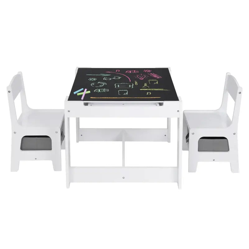 BukkitBow 3-in-1 kinderactiviteitstafel met schoolbord, opslagruimte en veilig ontwerp, 63x63x51cm, geschikt voor jonge kinderen.