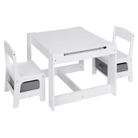 BukkitBow 3-in-1 kindertafel met omkeerbaar schoolbord, opslagruimte en veilig ontwerp, afmetingen 63x63x51cm, geschikt voor kinderen