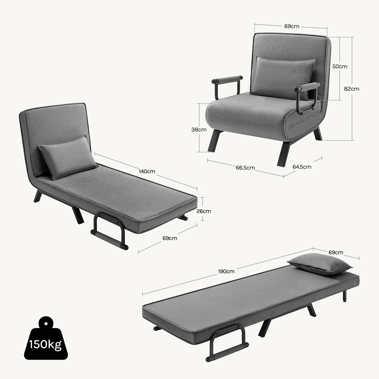Verstelbare en opvouwbare BukkitBow 3-in-1 ligstoel met comfortabele zitting en stevige frame voor ontspanning.