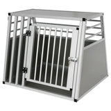 Aluminium en MDF hondentransportbox van BukkitBow, trapeziumvormig met volledige ventilatie, zilver of zwart, 65x65x80cm.