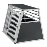 BukkitBow aluminium MDF hondentransportbox met trapeziumvorm, volledige ventilatie in zilver of zwart, 65x65x80cm, veilig voor honden.