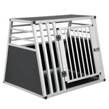 BukkitBow aluminium MDF hondentransportbox in trapeziumvorm, volledig geventileerd, zilver of zwart, 65x65x80cm.