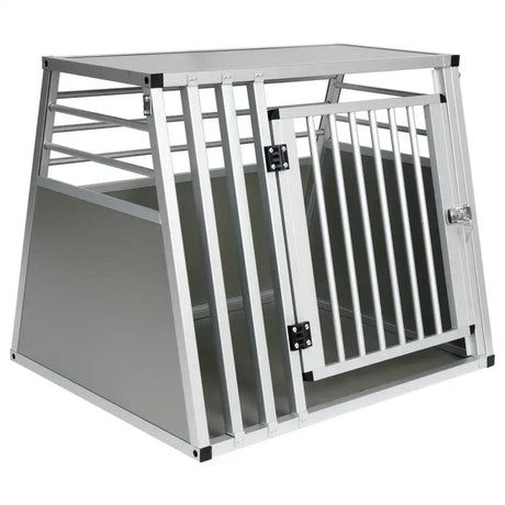 BukkitBow aluminium MDF hondentransportbox in trapeziumvorm, volledig geventileerd, zilver of zwart, 65x65x80cm