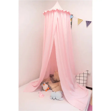 BukkitBow baby/kinder klamboe in grijs, roze en wit, 230 cm hoog en 60 cm diameter, lichte stof van 85 g/m².