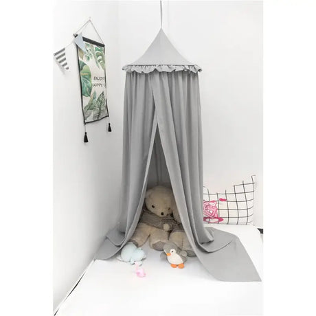 BukkitBow baby/kinder klamboe in grijs, roze en wit, 230 cm hoog en 60 cm diameter, lichte stof van 85 g/m².