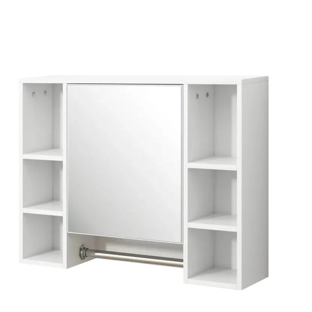 BukkitBow badkamermeubel met spiegel en handdoekhouder, verstelbare plank, afmetingen 80x20x60cm, inclusief opbergruimte en modern design