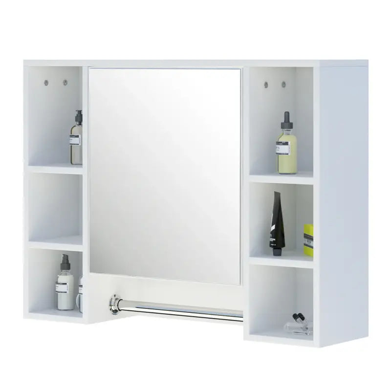 BukkitBow badkamermeubel met spiegel, handdoekhouder en verstelbare plank, afmetingen 80x20x60cm, modern design, wit.