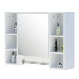 BukkitBow badkamermeubel met spiegel, handdoekhouder en verstelbare plank, afmetingen 80x20x60cm, modern design, wit.
