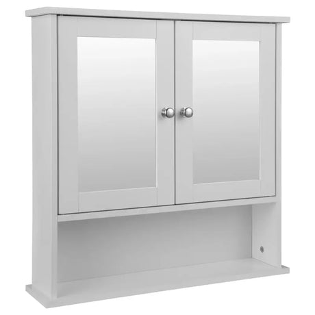 BukkitBow badkamermeubel met spiegel, verstelbare plank, vochtbestendig en duurzaam, afmetingen 56x13x58,3 cm, eenvoudig te onderhouden.