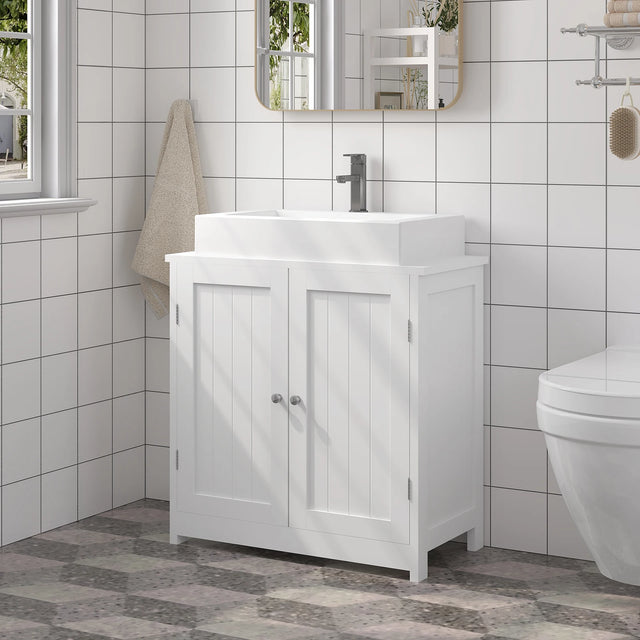 BukkitBow badkamerkast onder wastafel met 2 deuren en verstelbare plank, vrijstaand opslagmeubel voor badkamer.