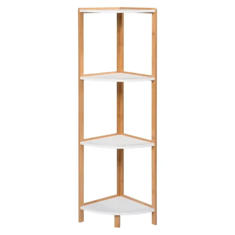 BukkitBow bamboe hoekkast met 4 niveaus, handdoekenkast en boekenkast, afmetingen 30x30x115cm, handdoekenrek in natuurlijke bamboe uitstraling