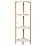 BukkitBow bamboe hoekkast met 4 niveaus, handdoekenkast en boekenkast, afmetingen 30x30x115cm, handdoekenrek in natuurlijke bamboe uitstraling