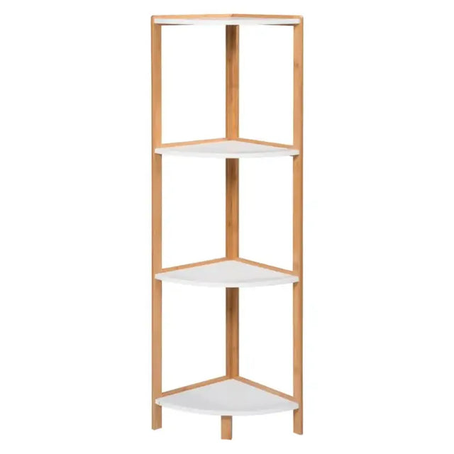 BukkitBow bamboe hoekkast met 4 niveaus, handdoekenkast en boekenkast, afmetingen 30x30x115cm, handdoekenrek in natuurlijke bamboe uitstraling