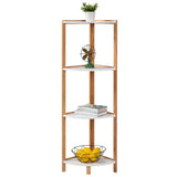 BukkitBow bamboe hoekkast met 4 niveaus, handdoekenkast en boekenkast, afmetingen 30x30x115cm, handdoekenrek in natuurlijke stijl