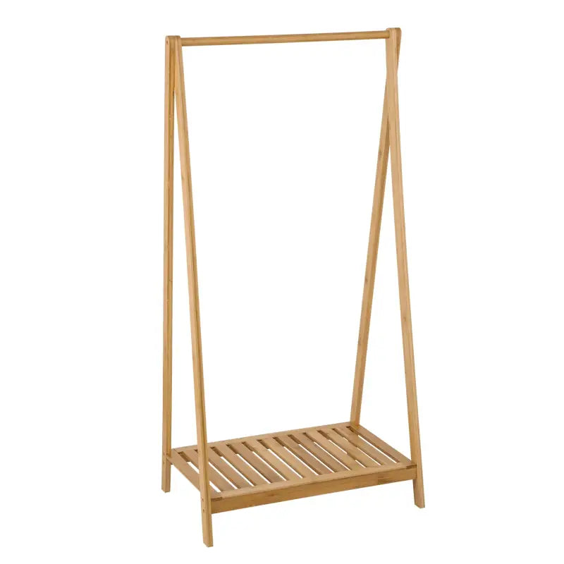 Bamboo kledingrek van BukkitBow met sterke opslag, natuurlijke kleur, 60x35x120cm, voor handdoeken en kleding, praktisch en stevig.