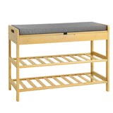 Bamboo schoenenrek van BukkitBow met zitting en opbergvak, natuurlijk afgewerkt, geschikt voor het organiseren van schoenen en accessoires.