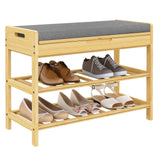 BukkitBow bamboe schoenenrek met zitting en opbergvak, natuurlijk hout, geschikt voor schoenen en accessoires