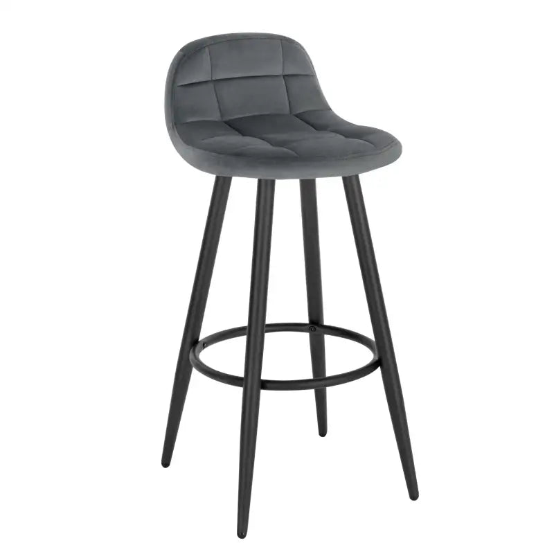 BukkitBow barkruk van fluweel met metalen frame, lage rugleuning en ergonomische voetsteun, modern design en comfortabele zithouding.