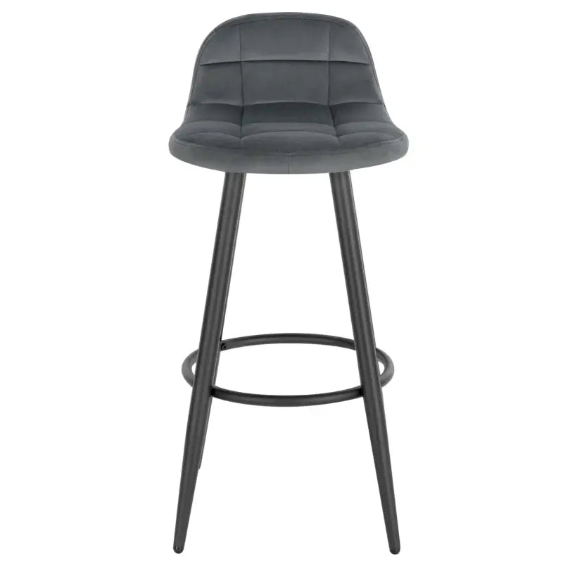 BukkitBow barkruk van fluweel met metalen frame, lage rugleuning, ergonomische voetsteun en modern design.