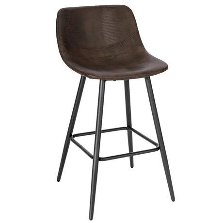BukkitBow barkruk met synthetisch leren zitting, metalen frame, ergonomisch ontwerp, voetsteun en verstelbare vloerdoppen, 43x63x33 cm