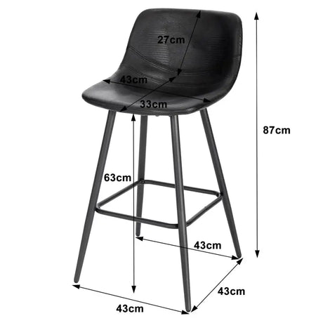BukkitBow barkruk met synthetisch leren zitting, metalen frame, ergonomisch ontwerp, voetsteun en verstelbare vloerdoppen.