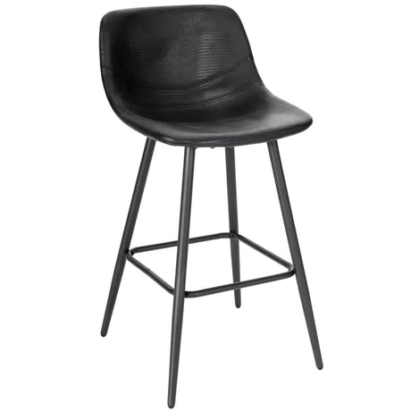 BukkitBow barkruk met synthetisch leren zitting, metalen frame, ergonomisch ontwerp, voetsteun en verstelbare vloerdoppen.