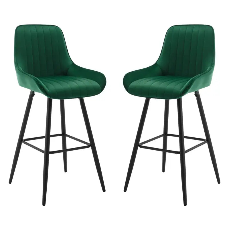 Set van twee BukkitBow barkrukken met rugleuning en voetensteun in bistro-restaurant stijl, geschikt voor bar en keuken.