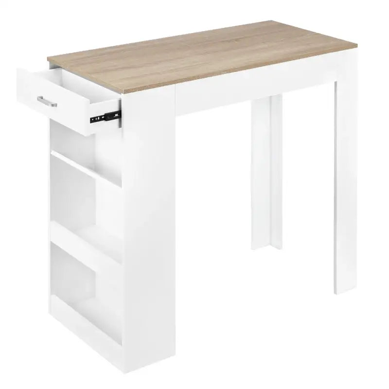 BukkitBow bartafel van stevig hout met opbergruimte, lade en ingebouwd wijnrek, afmetingen 100x100x50cm