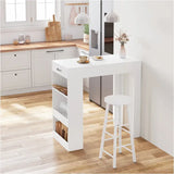 BukkitBow bartafel met opbergruimte, lade en ingebouwd wijnrek, stevig houten tafel van 100x100x50cm, modern en functioneel design
